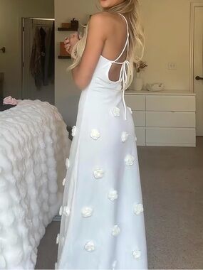 White Floral-Appliqué Slip Dress